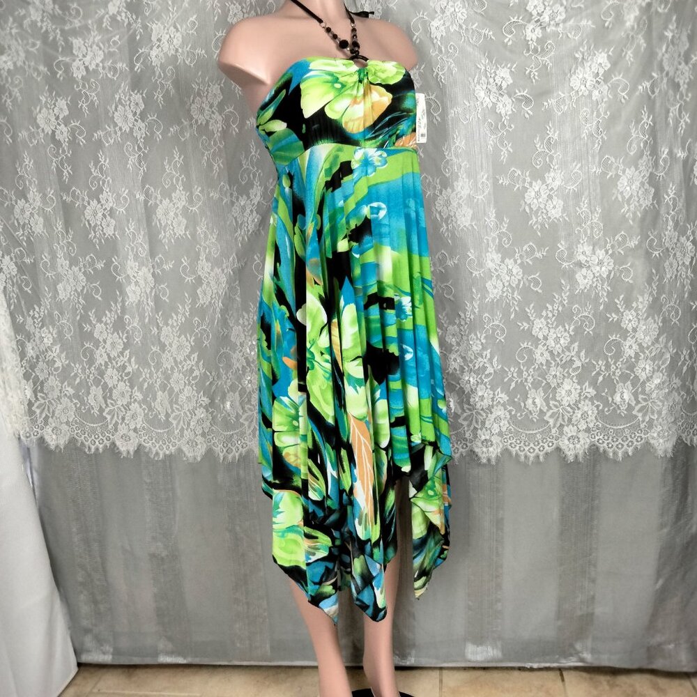 Ace Fashion Halter Handkerchief Dress Boho Assymetrical Hem Beaded S-M